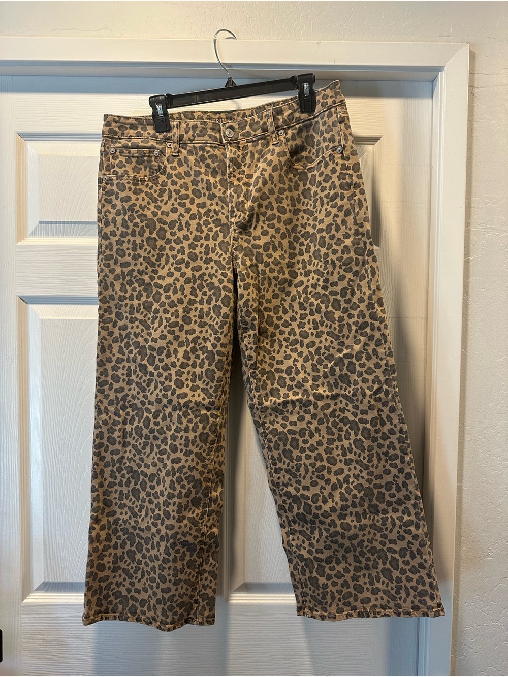 American Eagle Outfitters Leopard Print Cropped Wide-Leg Pants - Brown/Black